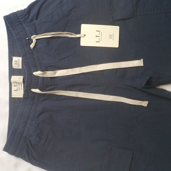 L.T.J. Letters to Juliet Navy Linen High Waist Cargo Drawstring Joggers Sz S NWT - Picture 2 of 7